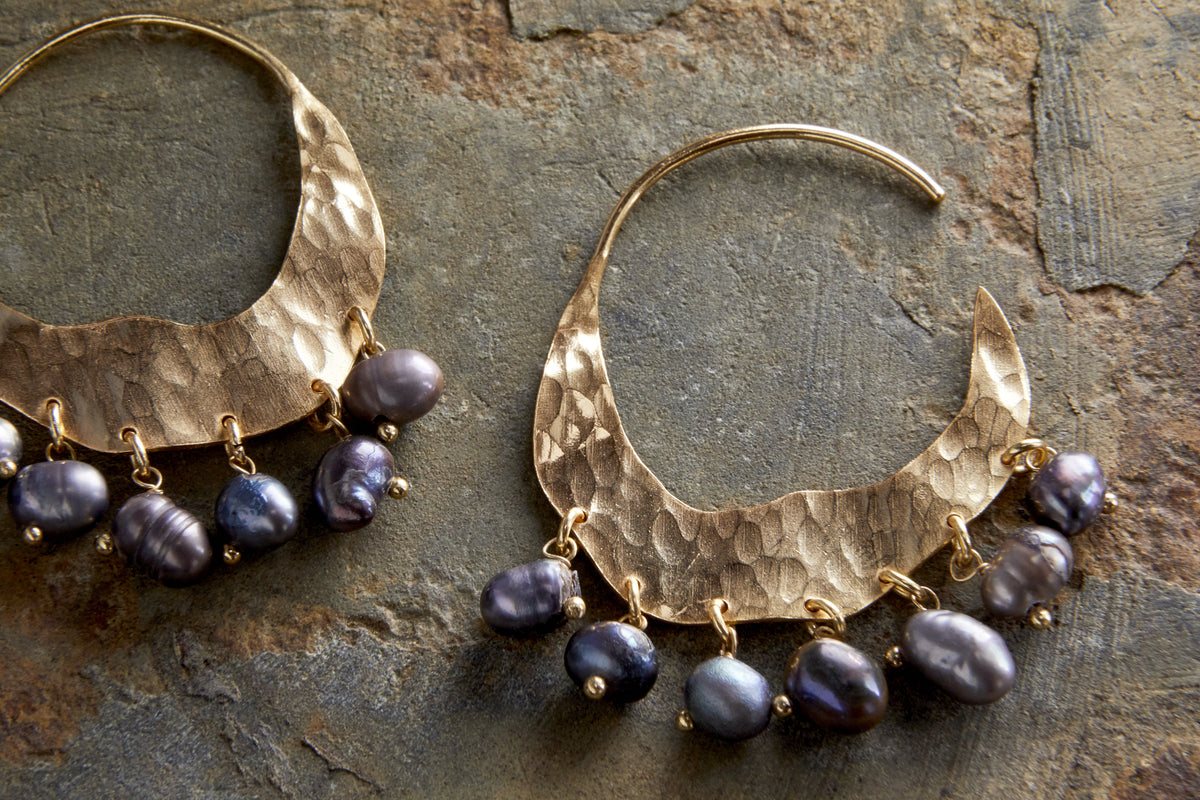 Parahu Grey Pearl Earrings - Gold-GIFTING-Nkuku