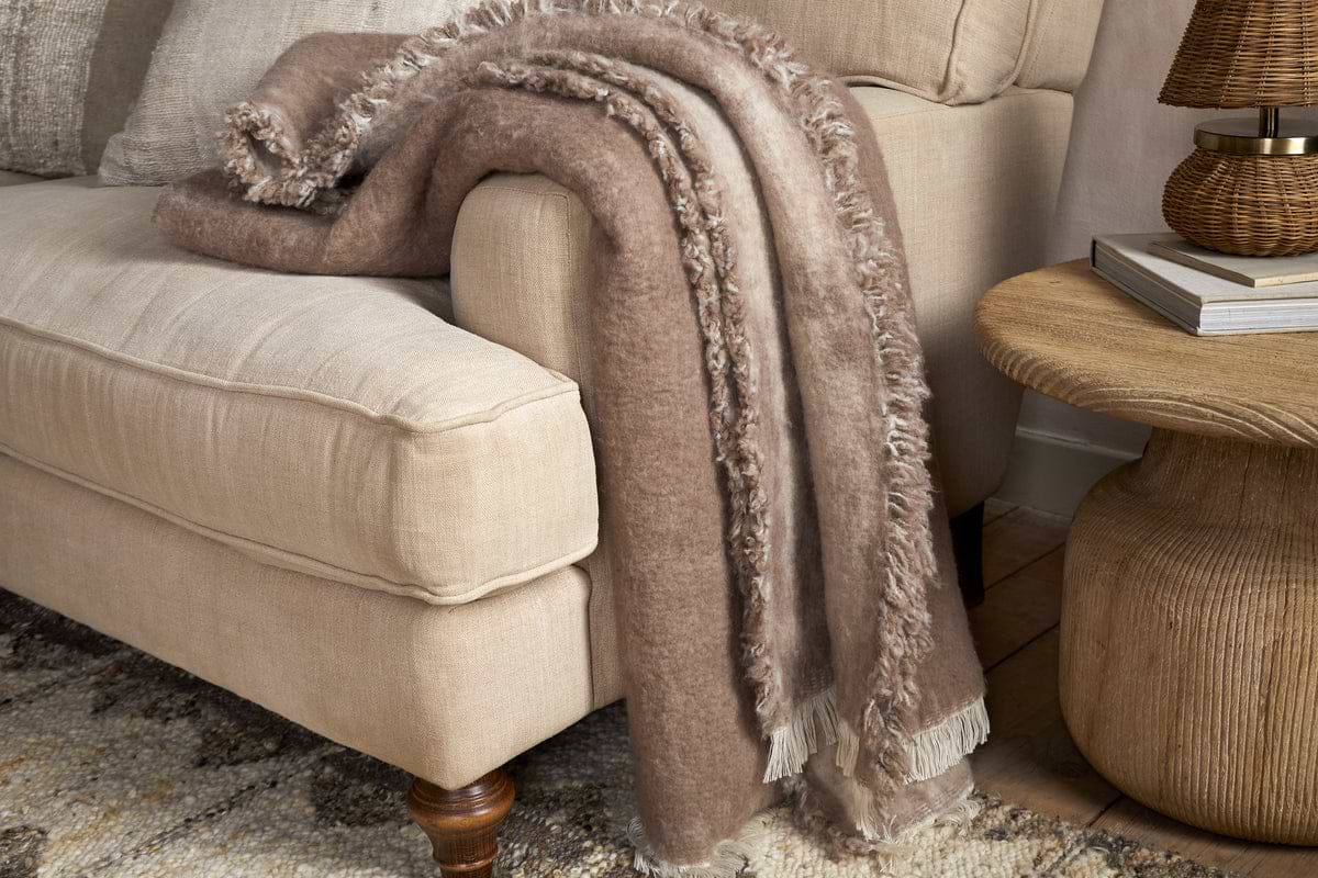 Kambali Disressed Wool Jacquard Throw - Natural - 130 x 200cm-TEXTILES-Nkuku