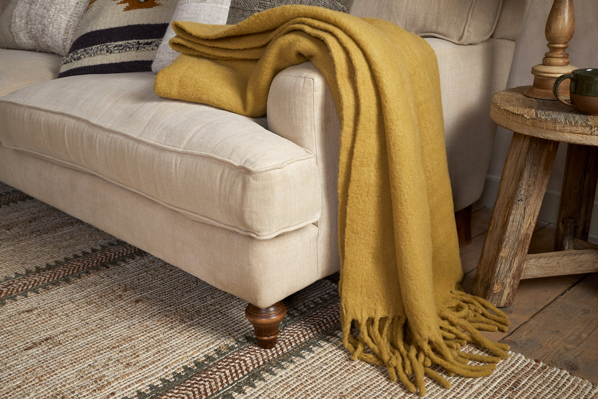 Velatu Fringed Merino Wool Throw - Ochre-TEXTILES-Nkuku