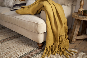 Velatu Fringed Merino Wool Throw - Ochre-TEXTILES-Nkuku