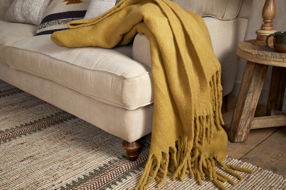 Velatu Fringed Merino Wool Throw - Ochre-TEXTILES-Nkuku