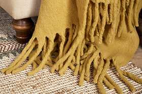 Velatu Fringed Merino Wool Throw - Ochre-TEXTILES-Nkuku