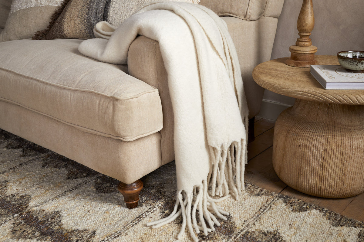 Velatu Fringed Merino Wool Throw - Natural - 130 x 150cm-TEXTILES-Nkuku