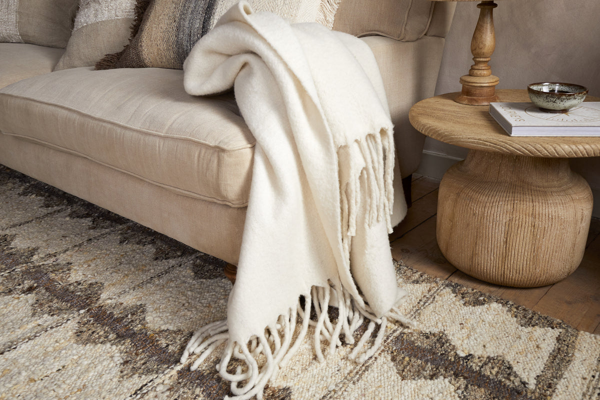Velatu Fringed Merino Wool Throw - Natural - 130 x 150cm-TEXTILES-Nkuku
