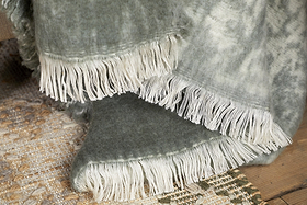 Kambali Distressed Wool Jacquard Throw - Moss-TEXTILES-Nkuku