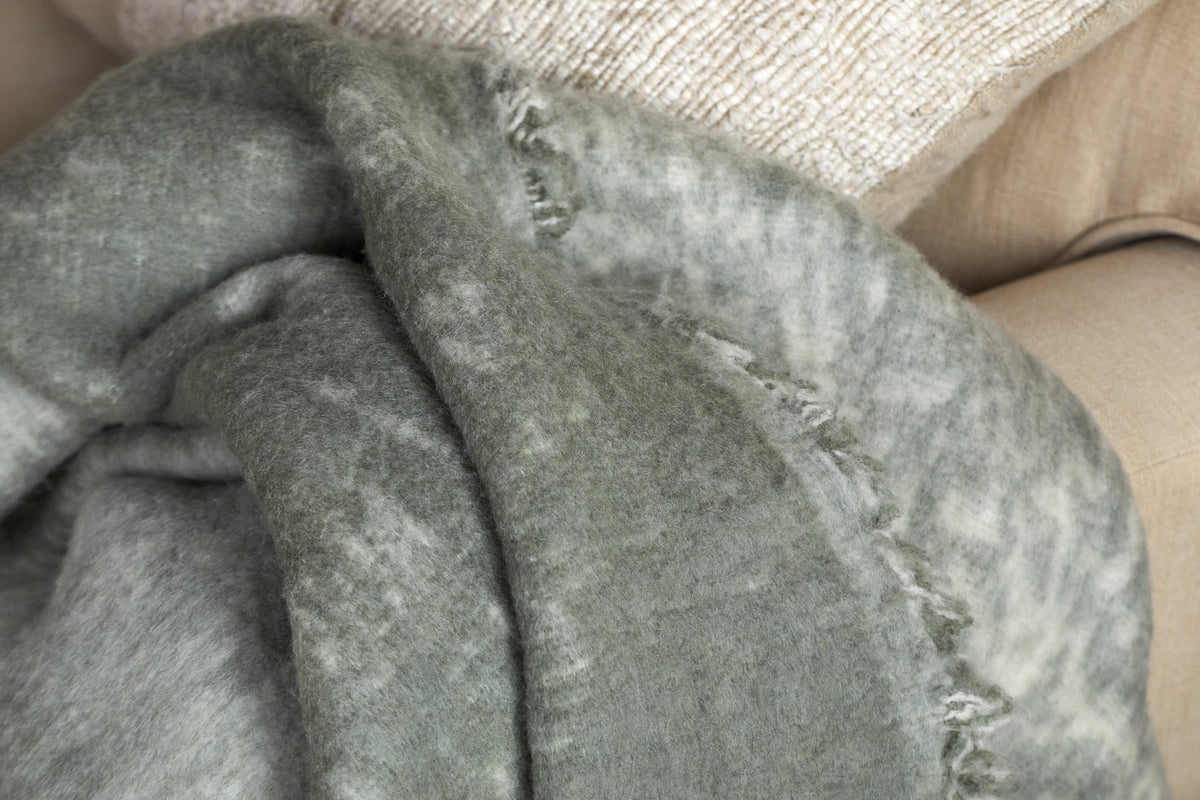 Kambali Distressed Wool Jacquard Throw - Moss-TEXTILES-Nkuku