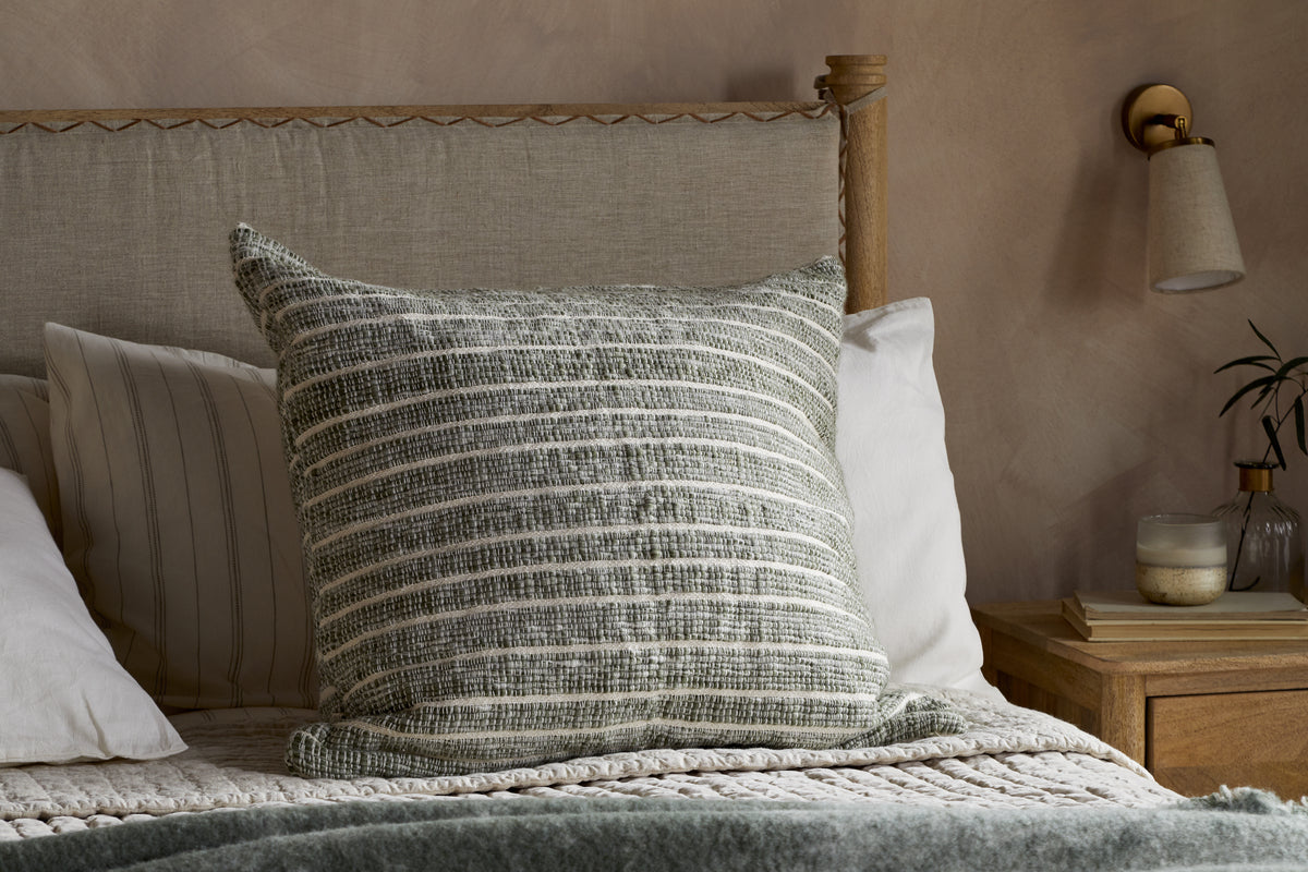 Tudo Handwoven Merino Cushion Cover - Moss & Natural - 65 x 65cm-TEXTILES-Nkuku