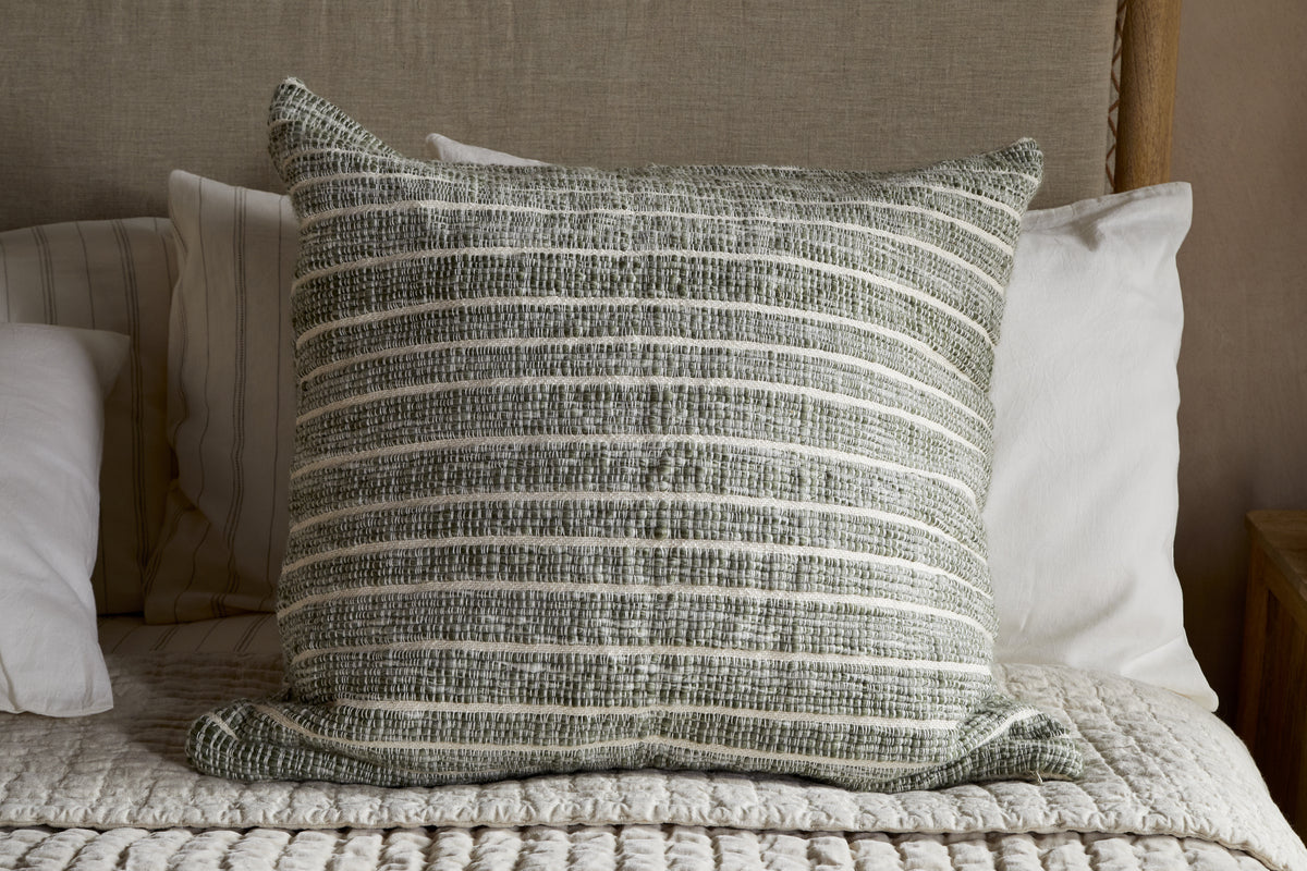 Tudo Handwoven Merino Cushion Cover - Moss & Natural - 65 x 65cm-TEXTILES-Nkuku