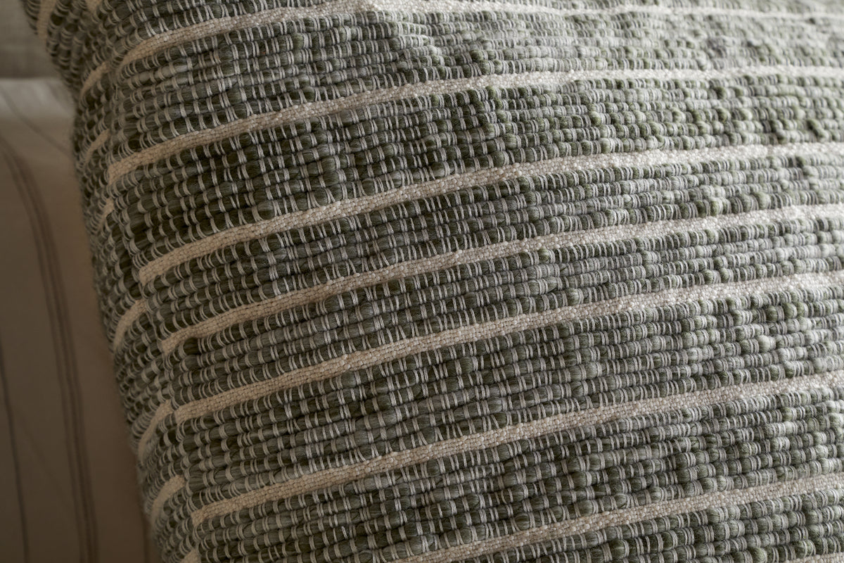 Tudo Handwoven Merino Cushion Cover - Moss & Natural - 65 x 65cm-TEXTILES-Nkuku