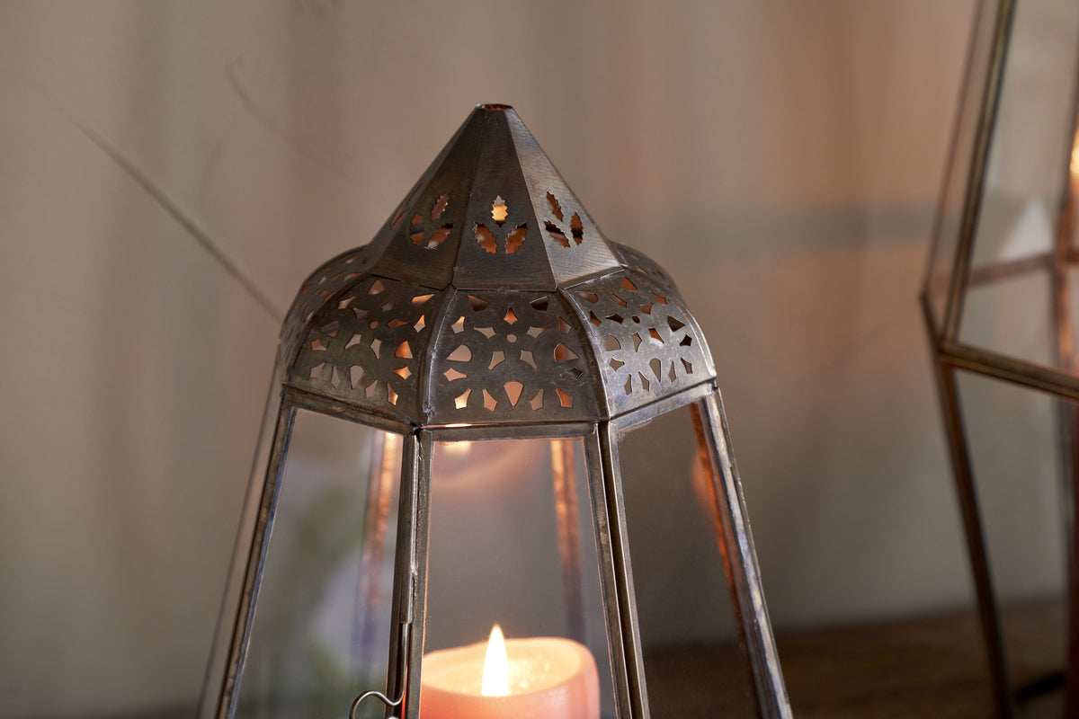 Nyiruan Lantern - Brass & Clear-CANDLES HOLDERS & LANTERNS-Nkuku