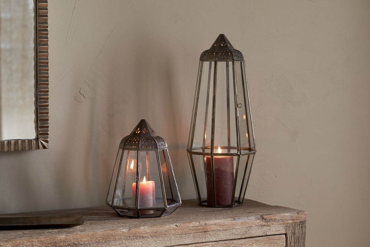 Nyiruan Lantern - Brass & Clear-CANDLES HOLDERS & LANTERNS-Nkuku