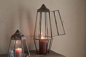 Nyiruan Lantern - Brass & Clear-CANDLES HOLDERS & LANTERNS-Nkuku