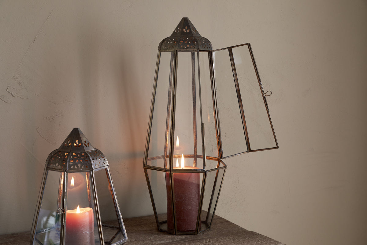Nyiruan Lantern - Brass & Clear-CANDLES HOLDERS & LANTERNS-Nkuku