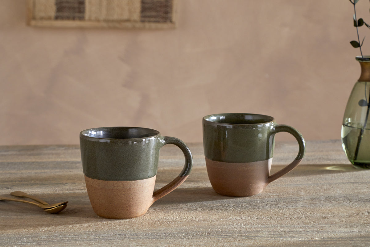 Mali Mug - Forest Green - Large (Set of 2)-TABLEWARE-Nkuku