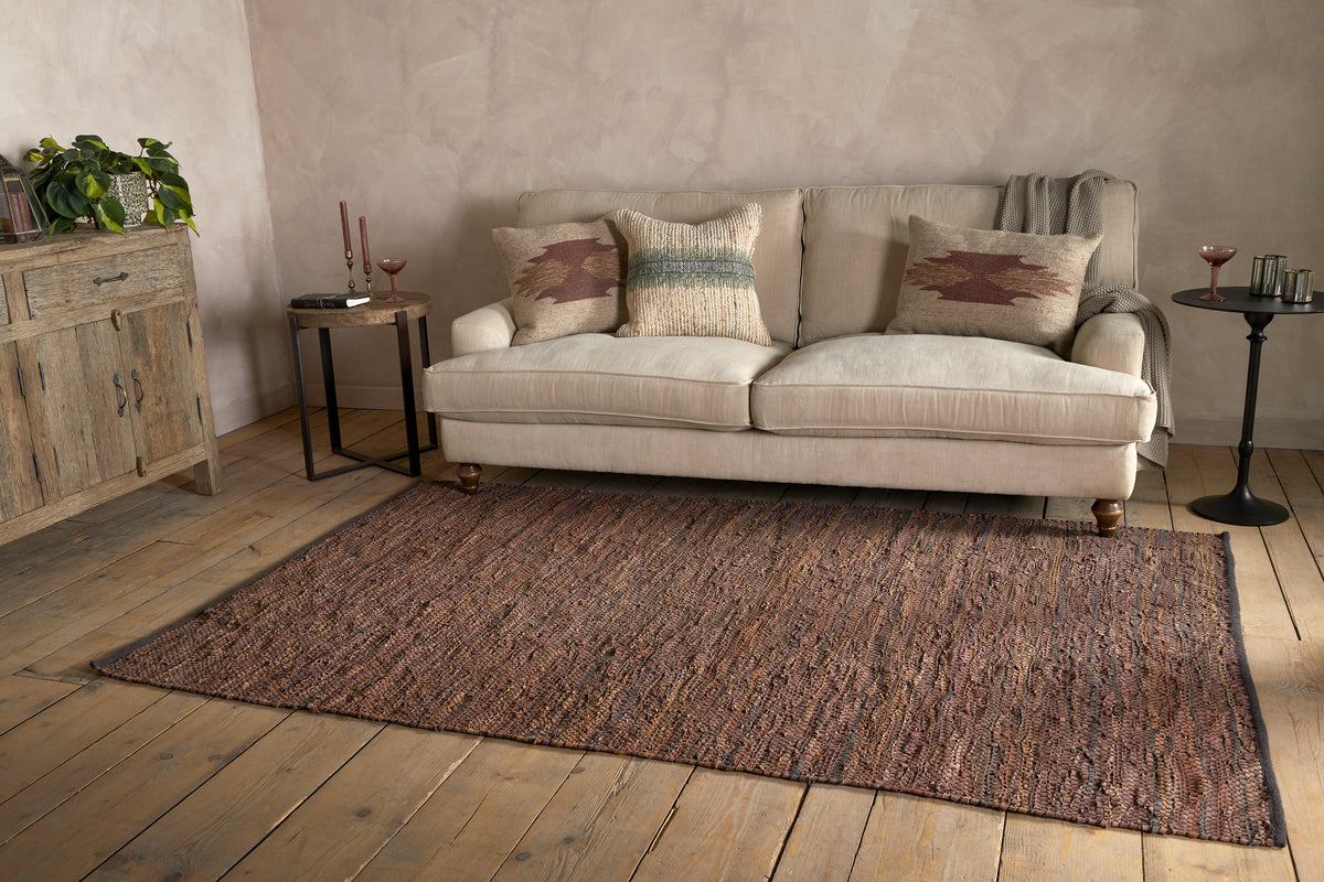 Ele Handwoven Recycled Leather Rug - Tan - 150 x 240cm-RUGS-Nkuku