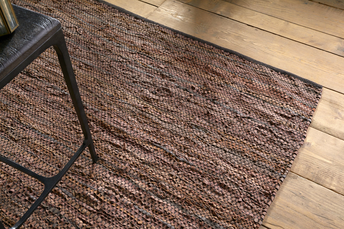 Ele Handwoven Recycled Leather Rug - Tan - 150 x 240cm-RUGS-Nkuku