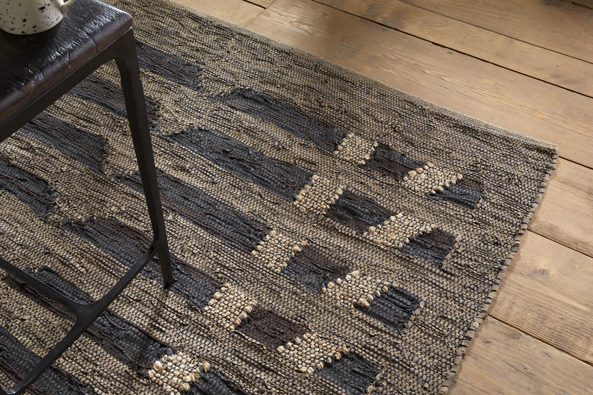 Nadiki Recycled Leather Rug - Black & Natural-RUGS-Nkuku