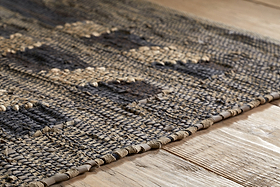 Nadiki Recycled Leather Rug - Black & Natural-RUGS-Nkuku