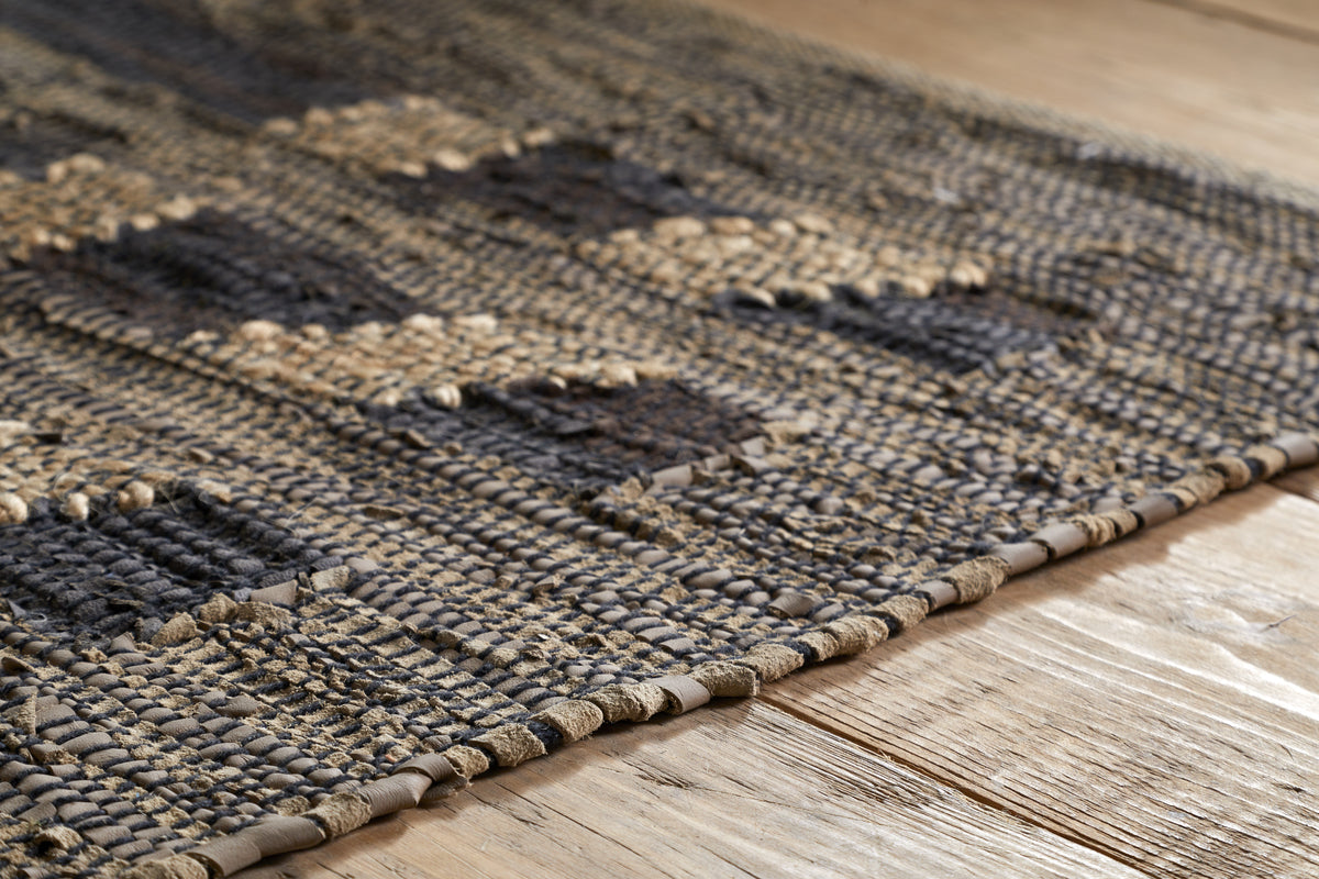 Nadiki Recycled Leather Rug - Black & Natural-RUGS-Nkuku