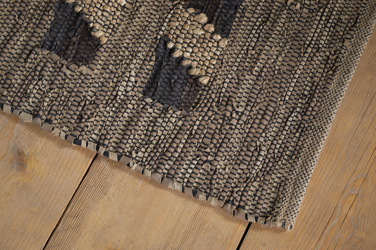 Nadiki Recycled Leather Rug - Black & Natural-RUGS-Nkuku