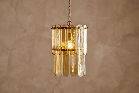 Itan Recycled Glass Tiered Pendant - Amber-LIGHTS-Nkuku