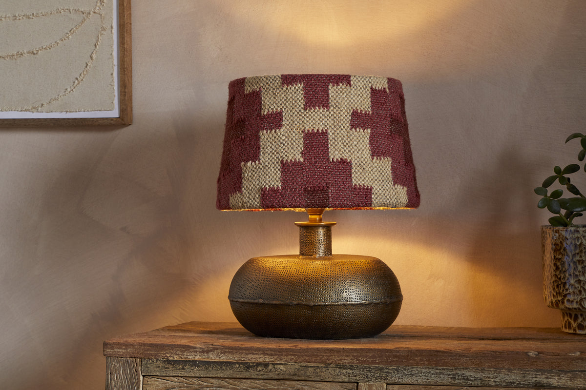 Kaadu Jute Kilim Lampshade - Rust & Natural - Medium-SHADES-Nkuku