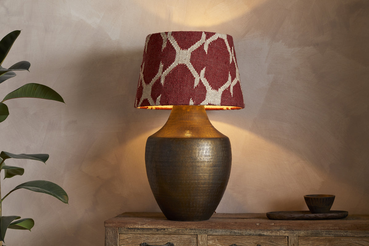 Haadu Jute Kilim Lampshade - Rust & Natural - Large-SHADES-Nkuku