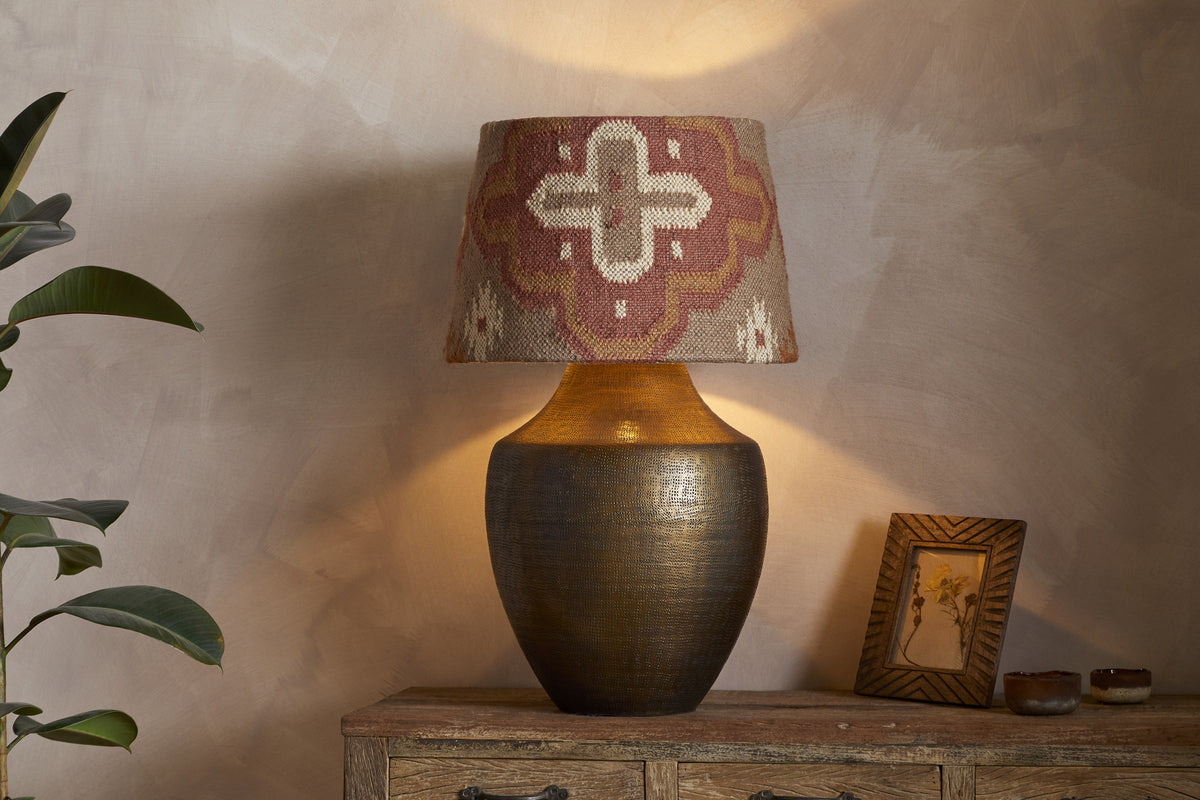 Yatra Jute Kilim Lampshade - Rust & Natural - Large-SHADES-Nkuku