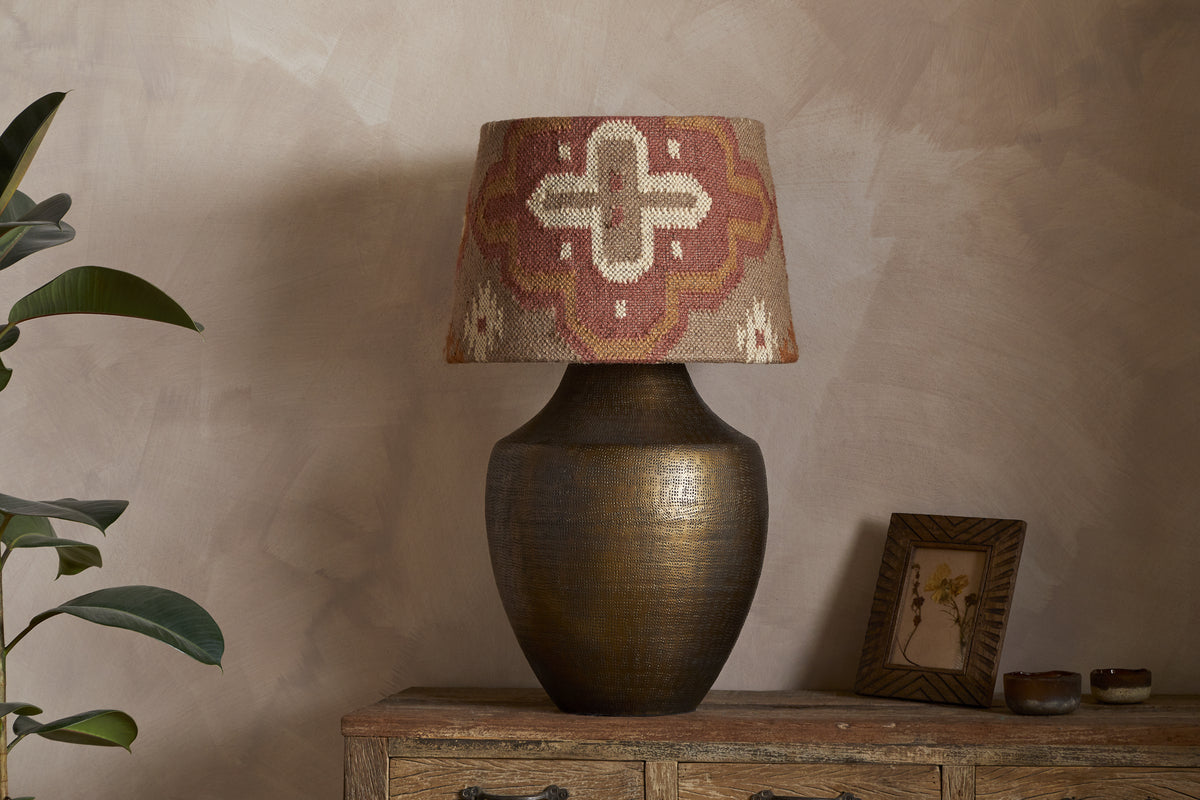 Yatra Jute Kilim Lampshade - Rust & Natural - Large-SHADES-Nkuku