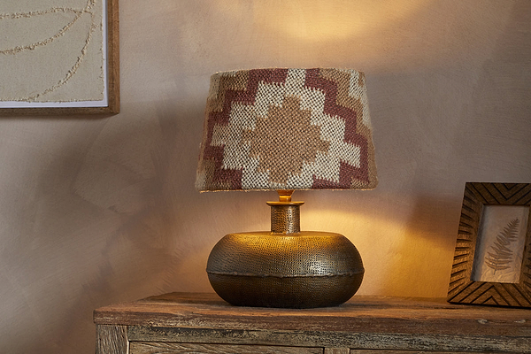 Shanto Jute Kilim Lampshade - Rust & Natural - Medium-SHADES-Nkuku