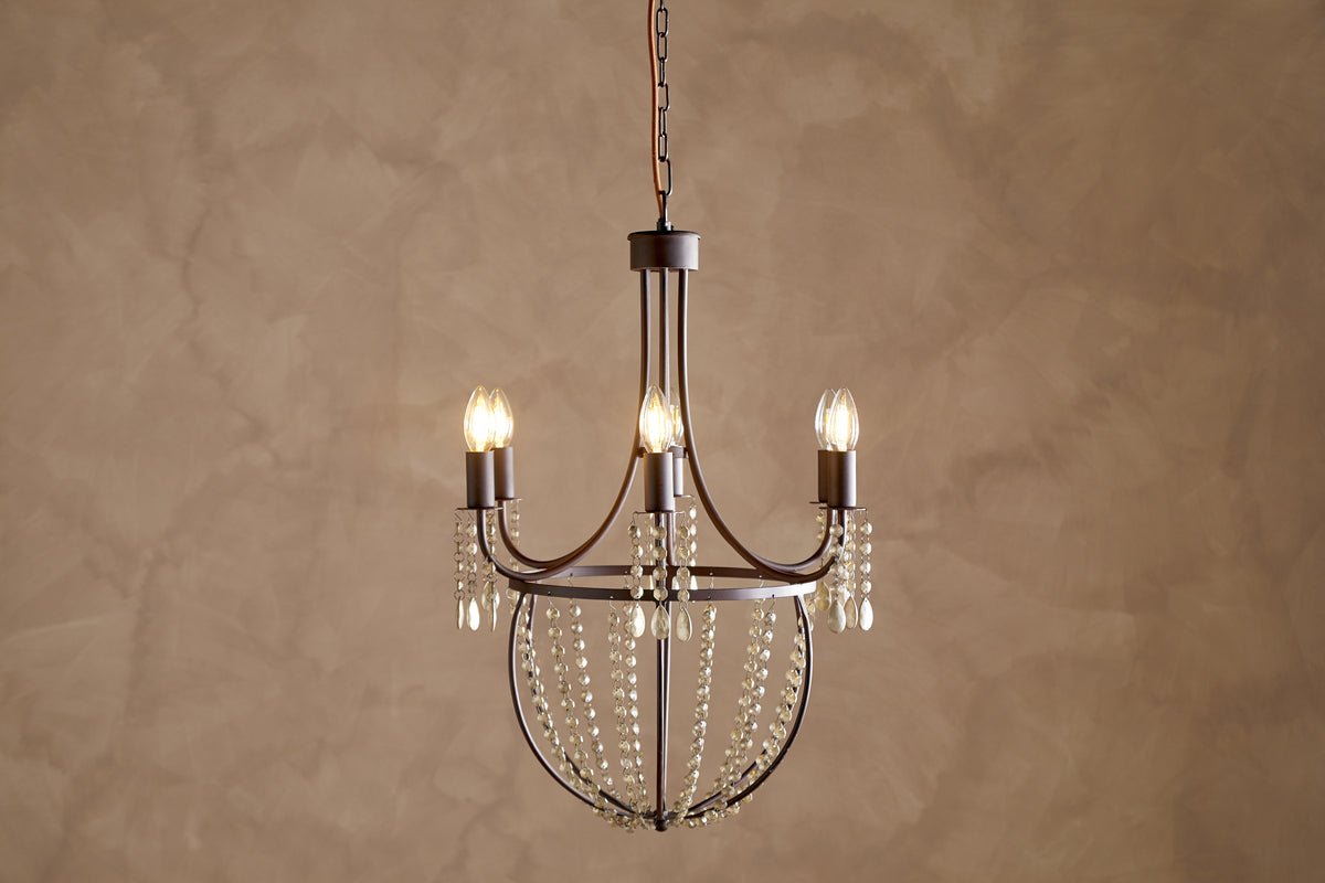 Naavia Rustic Iron & Crystal Chandelier - Rust-LIGHTS-Nkuku