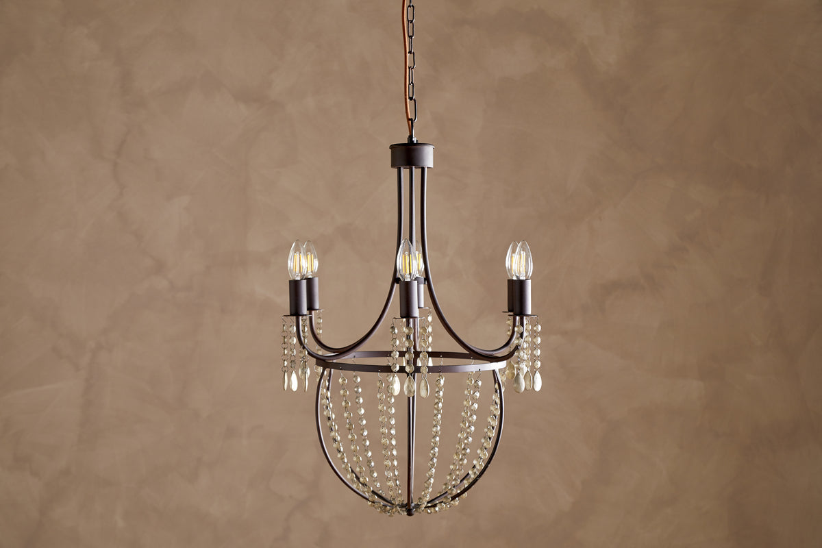 Naavia Rustic Iron & Crystal Chandelier - Rust-LIGHTS-Nkuku