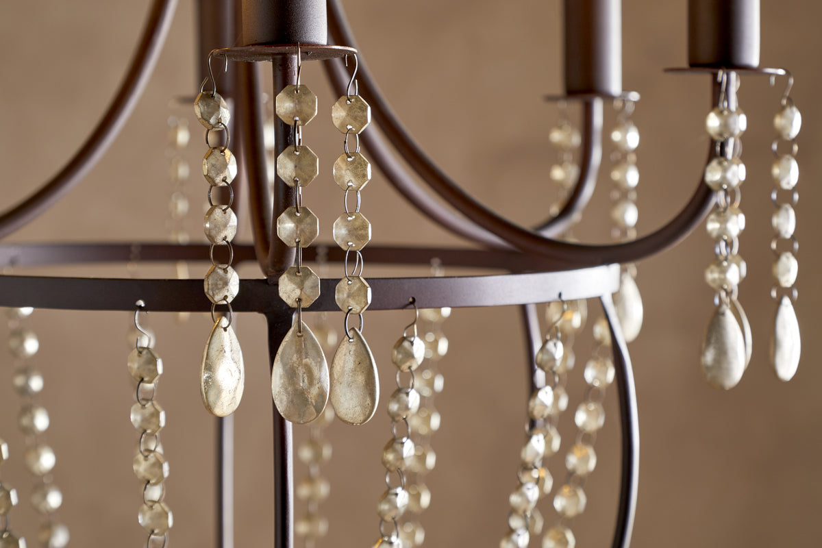 Naavia Rustic Iron & Crystal Chandelier - Rust-LIGHTS-Nkuku