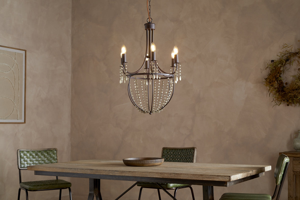Naavia Rustic Iron & Crystal Chandelier - Rust-LIGHTS-Nkuku