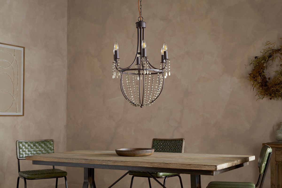Naavia Rustic Iron & Crystal Chandelier - Rust-LIGHTS-Nkuku