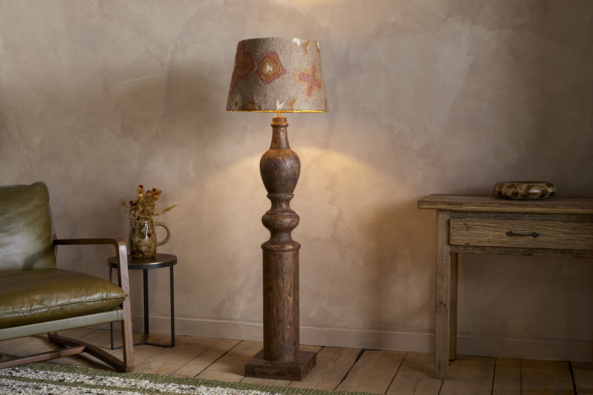 Naya Carved Wood Floor Lamp - Chocolate Brown-LAMPS-Nkuku