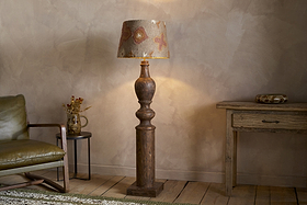 Naya Carved Wood Floor Lamp - Chocolate Brown-LAMPS-Nkuku