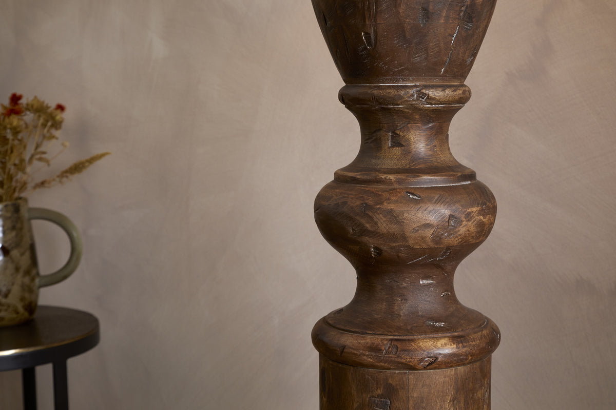 Naya Carved Wood Floor Lamp - Chocolate Brown-LAMPS-Nkuku