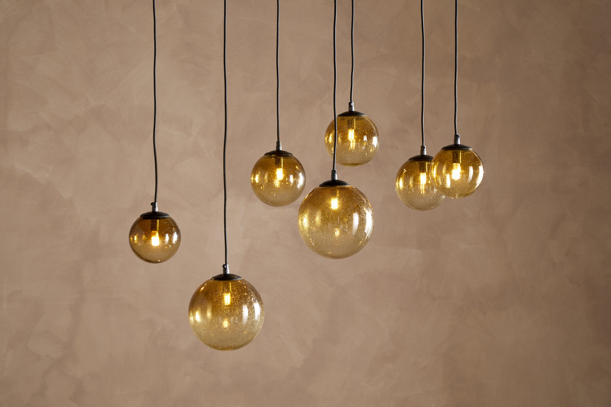 Jerami Recycled Glass Linear Statement Chandelier - Caramel-LIGHTS-Nkuku