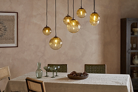 Jerami Recycled Glass Linear Statement Chandelier - Caramel-LIGHTS-Nkuku