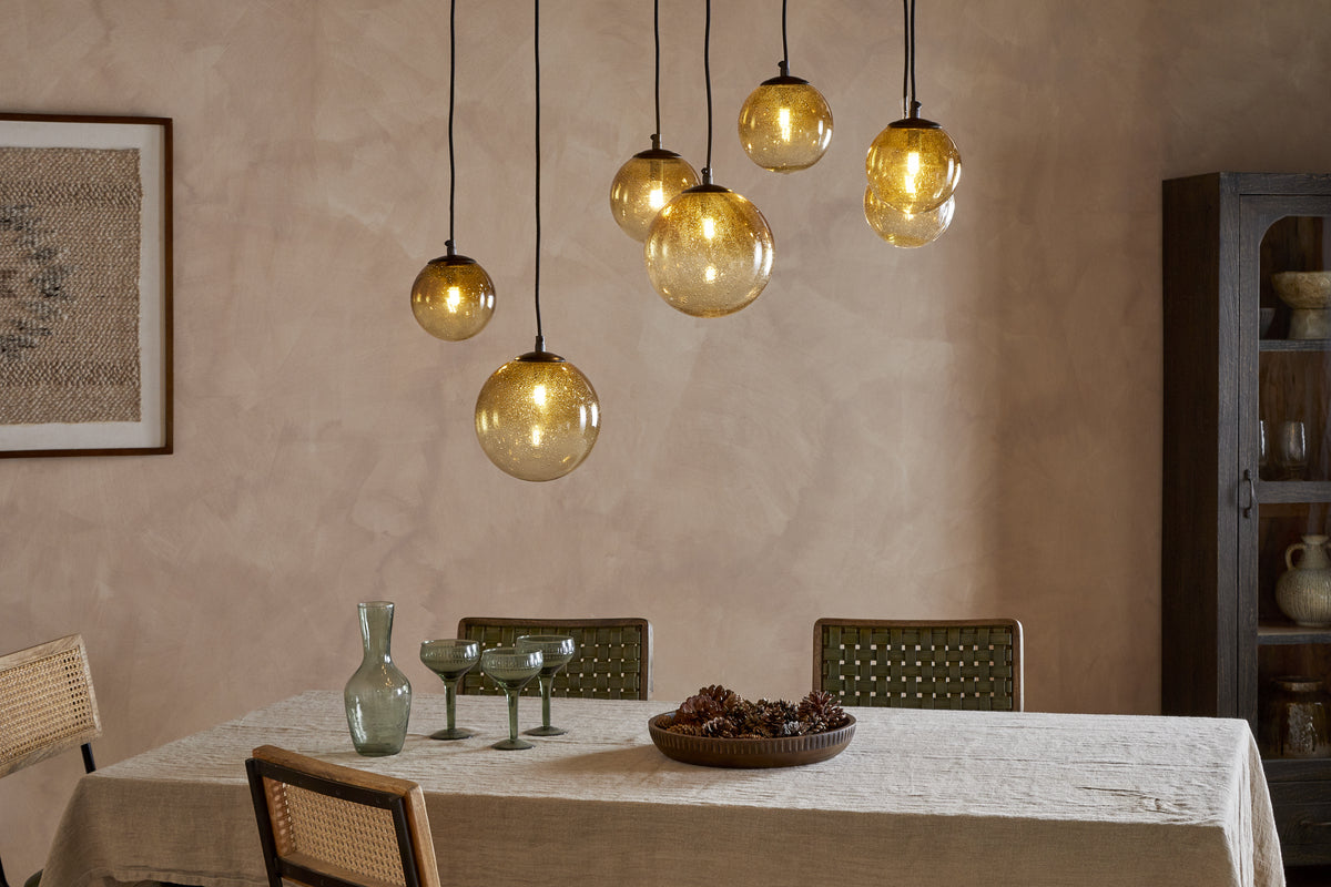 Jerami Recycled Glass Linear Statement Chandelier - Caramel-LIGHTS-Nkuku