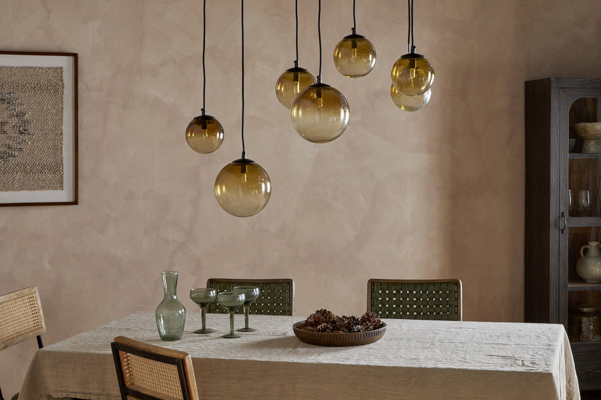 Jerami Recycled Glass Linear Statement Chandelier - Caramel-LIGHTS-Nkuku