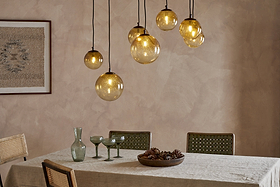 Jerami Recycled Glass Linear Statement Chandelier - Caramel-LIGHTS-Nkuku