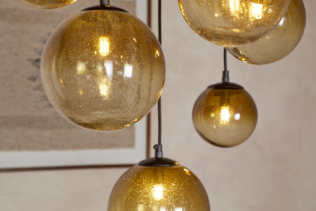 Jerami Recycled Glass Linear Statement Chandelier - Caramel-LIGHTS-Nkuku