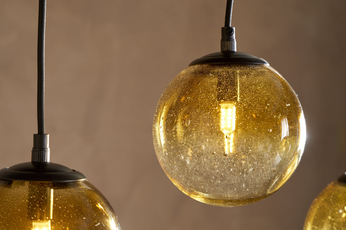 Jerami Recycled Glass Linear Statement Chandelier - Caramel-LIGHTS-Nkuku