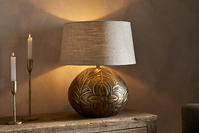 Purana Etched Table Lamp - Brass-LAMPS-Nkuku