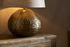 Purana Etched Table Lamp - Brass-LAMPS-Nkuku