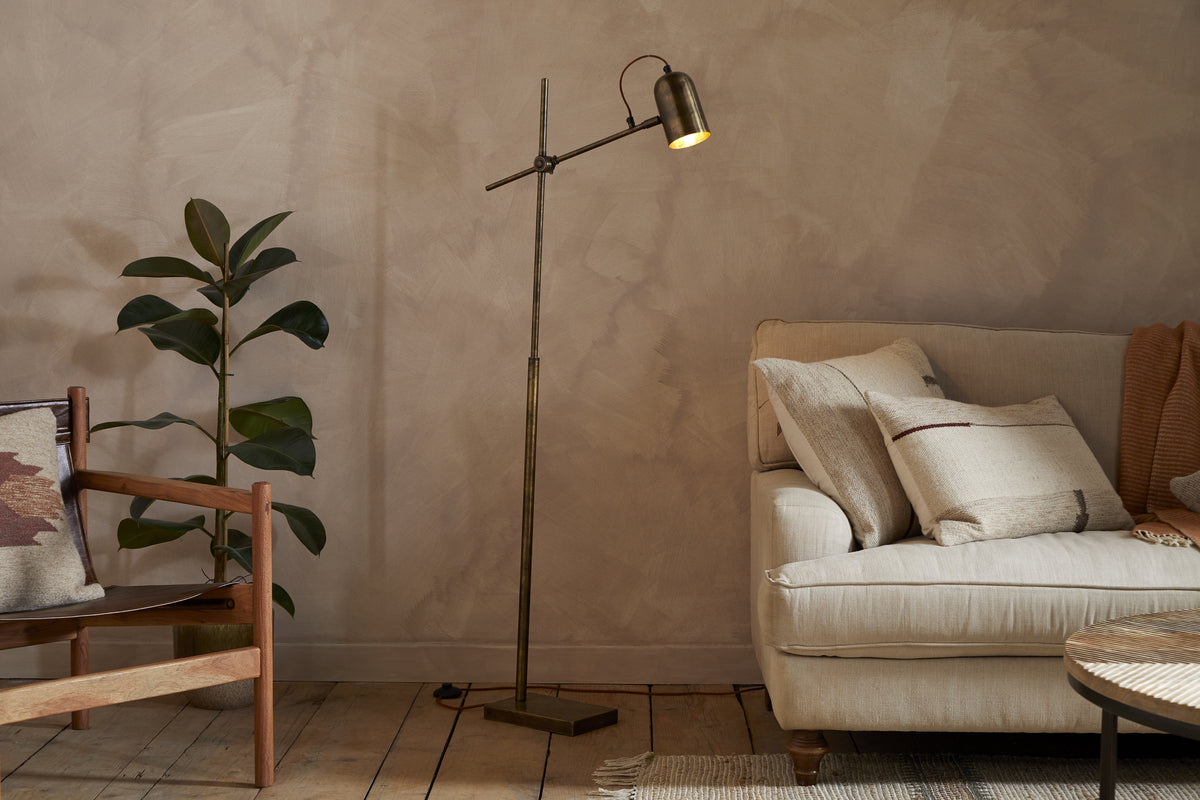 Thenkara Directional Floor Lamp - Antique Brass-LAMPS-Nkuku