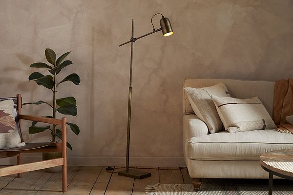 Thenkara Directional Floor Lamp - Antique Brass-LAMPS-Nkuku