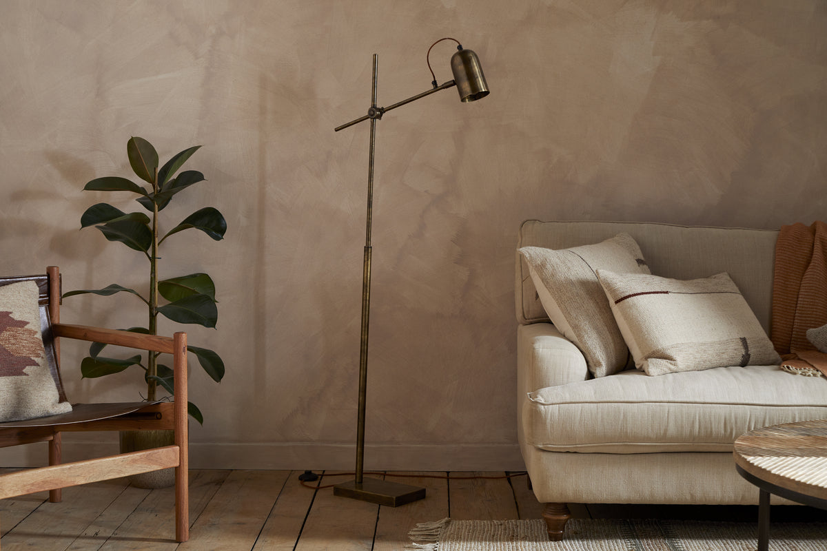 Thenkara Directional Floor Lamp - Antique Brass-LAMPS-Nkuku